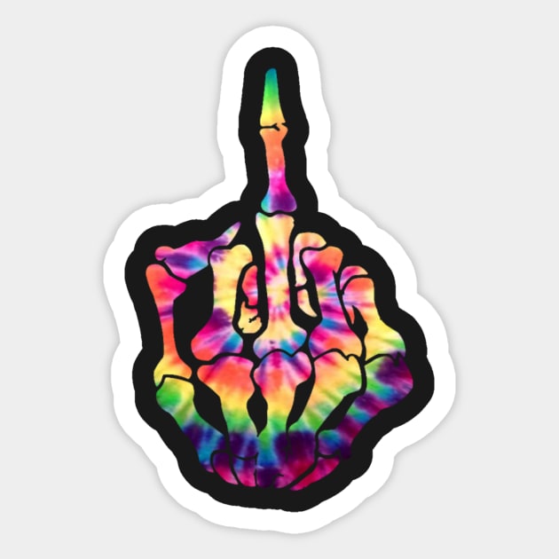 Skeleton Middle Finger Flipping the Bird Tie Dye Tee Sticker by charlescheshire